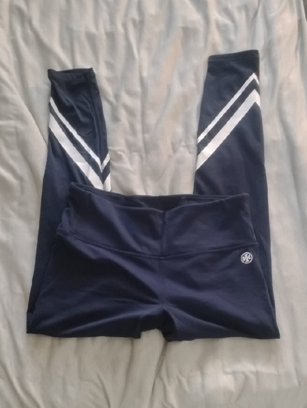 Tory Sport Navy Leggings with White Chevron Stripes